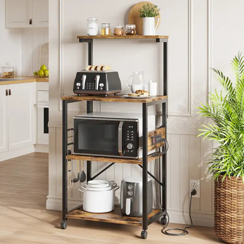 Étagère de Cuisine Style Boulanger avec Étagères de Rangement et Prises USB, Support de Four à Micro-ondes, Organisateur d'Étagères de Cuisine