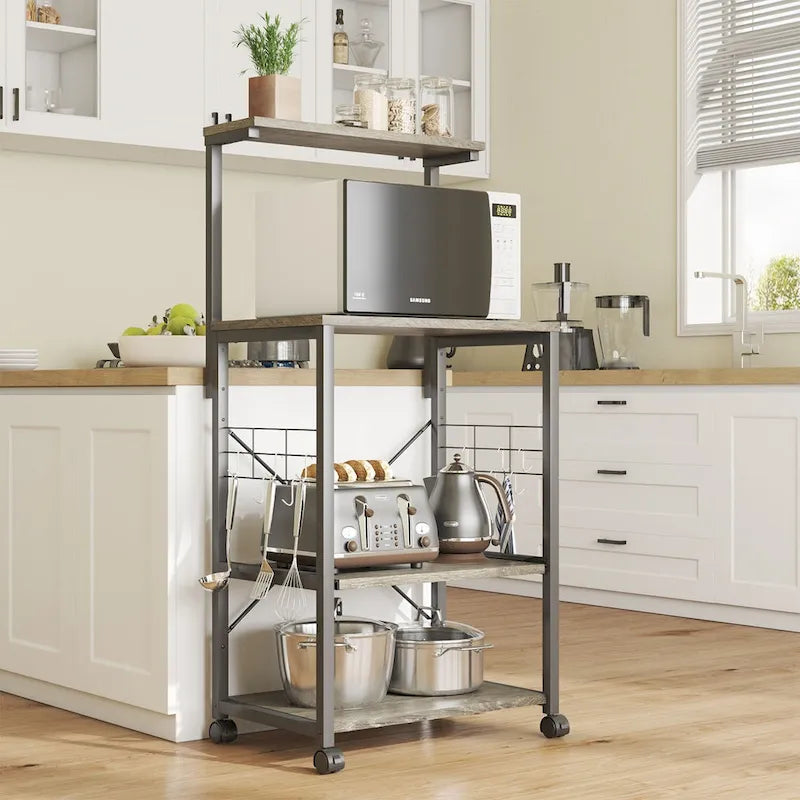 Étagère de Cuisine Style Boulanger avec Étagères de Rangement et Prises USB, Support de Four à Micro-ondes, Organisateur d'Étagères de Cuisine