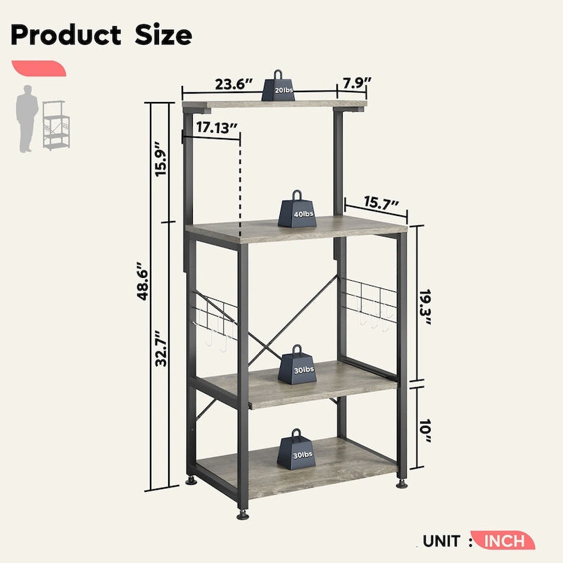 Étagère de Cuisine Style Boulanger avec Étagères de Rangement et Prises USB, Support de Four à Micro-ondes, Organisateur d'Étagères de Cuisine