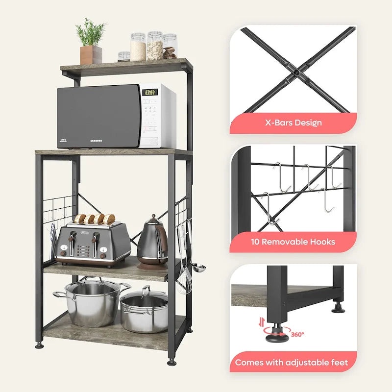 Étagère de Cuisine Style Boulanger avec Étagères de Rangement et Prises USB, Support de Four à Micro-ondes, Organisateur d'Étagères de Cuisine