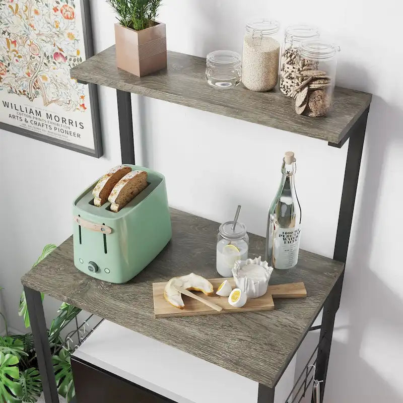 Étagère de Cuisine Style Boulanger avec Étagères de Rangement et Prises USB, Support de Four à Micro-ondes, Organisateur d'Étagères de Cuisine