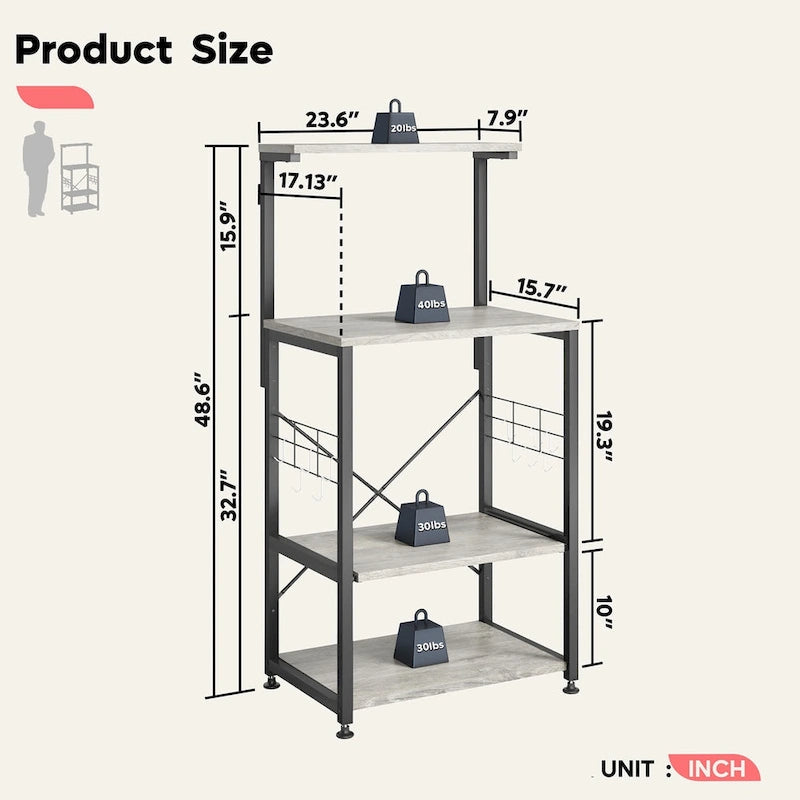 Étagère de Cuisine Style Boulanger avec Étagères de Rangement et Prises USB, Support de Four à Micro-ondes, Organisateur d'Étagères de Cuisine