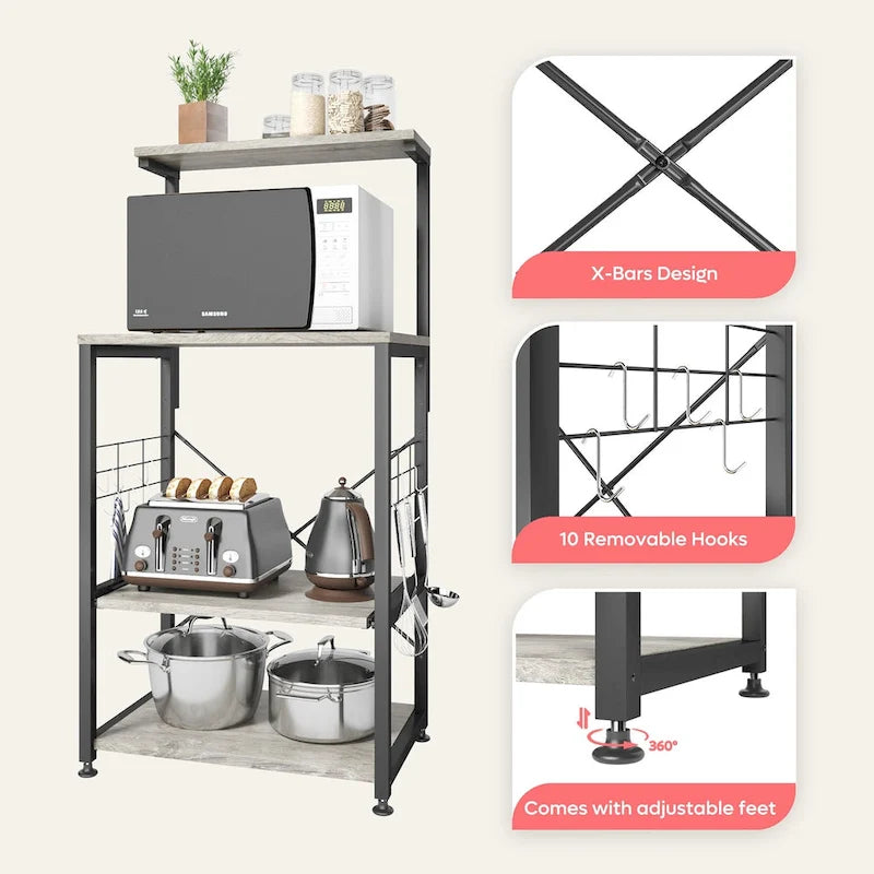 Étagère de Cuisine Style Boulanger avec Étagères de Rangement et Prises USB, Support de Four à Micro-ondes, Organisateur d'Étagères de Cuisine