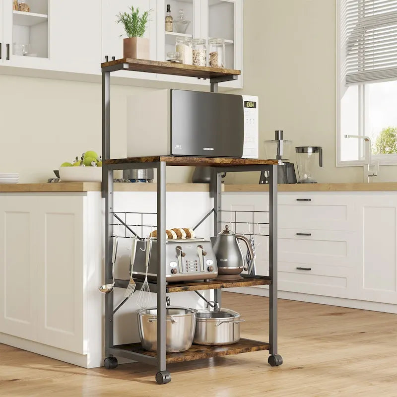 Étagère de Cuisine Style Boulanger avec Étagères de Rangement et Prises USB, Support de Four à Micro-ondes, Organisateur d'Étagères de Cuisine