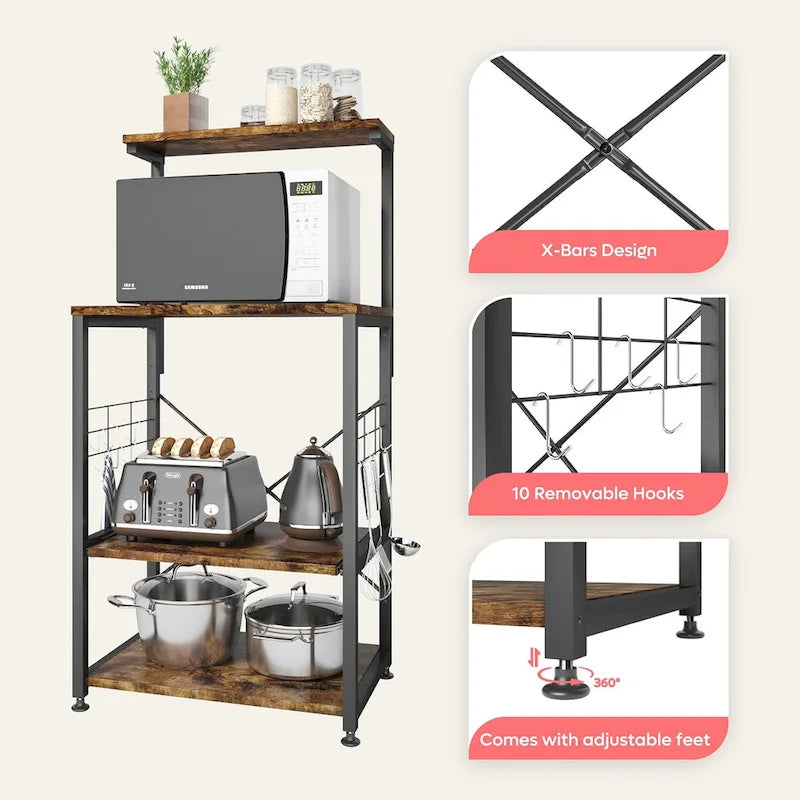 Étagère de Cuisine Style Boulanger avec Étagères de Rangement et Prises USB, Support de Four à Micro-ondes, Organisateur d'Étagères de Cuisine
