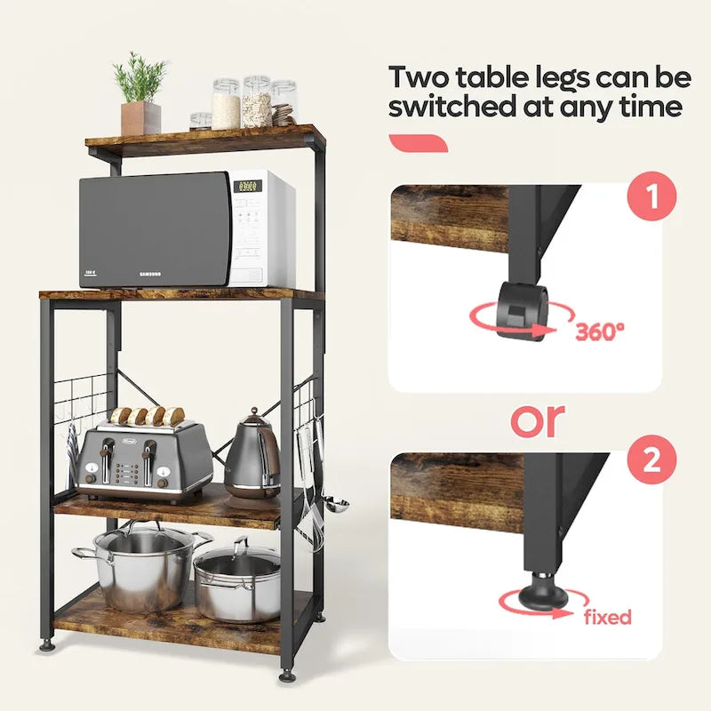Étagère de Cuisine Style Boulanger avec Étagères de Rangement et Prises USB, Support de Four à Micro-ondes, Organisateur d'Étagères de Cuisine