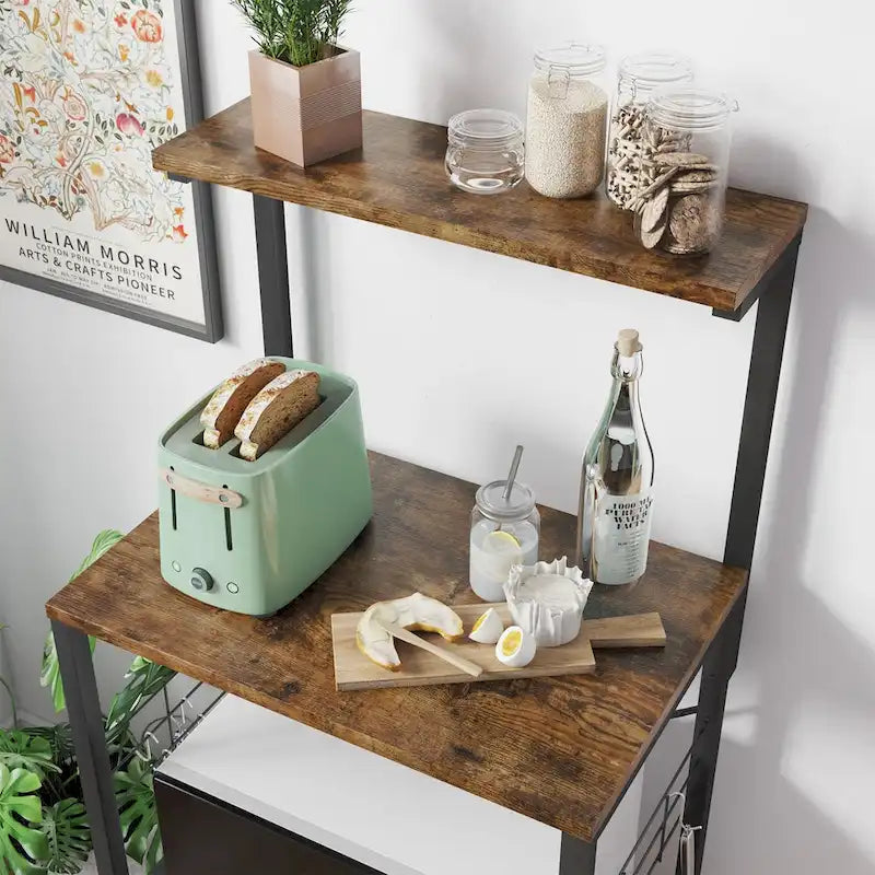 Étagère de Cuisine Style Boulanger avec Étagères de Rangement et Prises USB, Support de Four à Micro-ondes, Organisateur d'Étagères de Cuisine