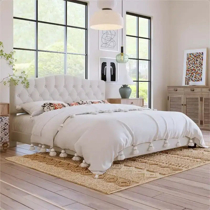 Lit tapissé avec tête de lit incurvée en selle King Size