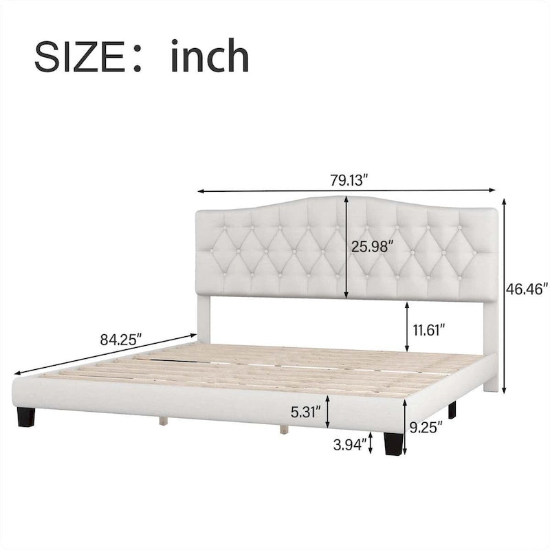 Lit tapissé avec tête de lit incurvée en selle King Size