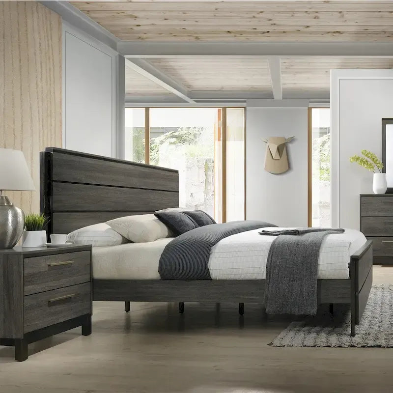 Ensemble de chambre à coucher 5 pièces Ioana en bois gris antique king size