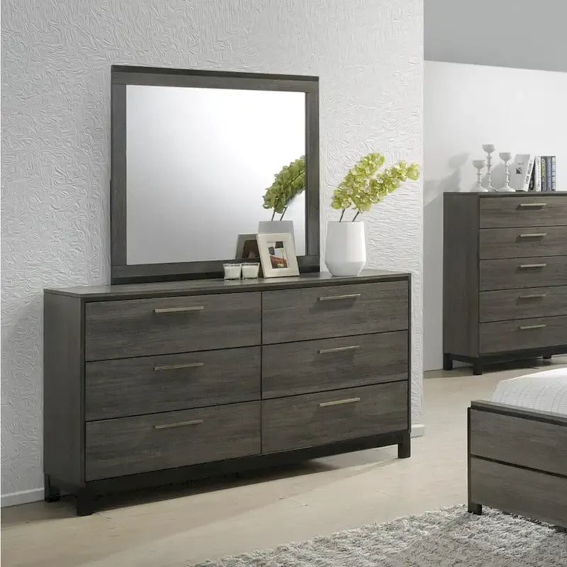 Ensemble de chambre à coucher 5 pièces Ioana en bois gris antique king size