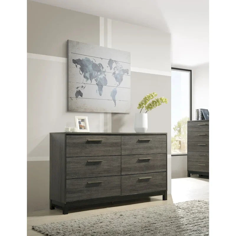 Ensemble de chambre à coucher 5 pièces Ioana en bois gris antique king size