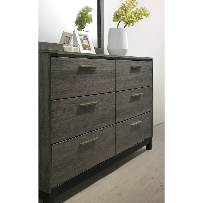 Ensemble de chambre à coucher 5 pièces Ioana en bois gris antique king size