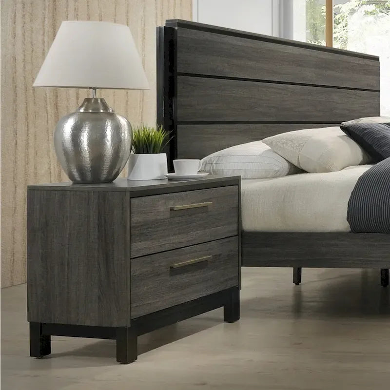 Ensemble de chambre à coucher 5 pièces Ioana en bois gris antique king size