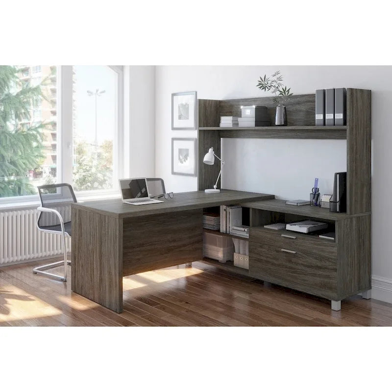 Bureau d'angle Pro-Linea avec huche ouverte