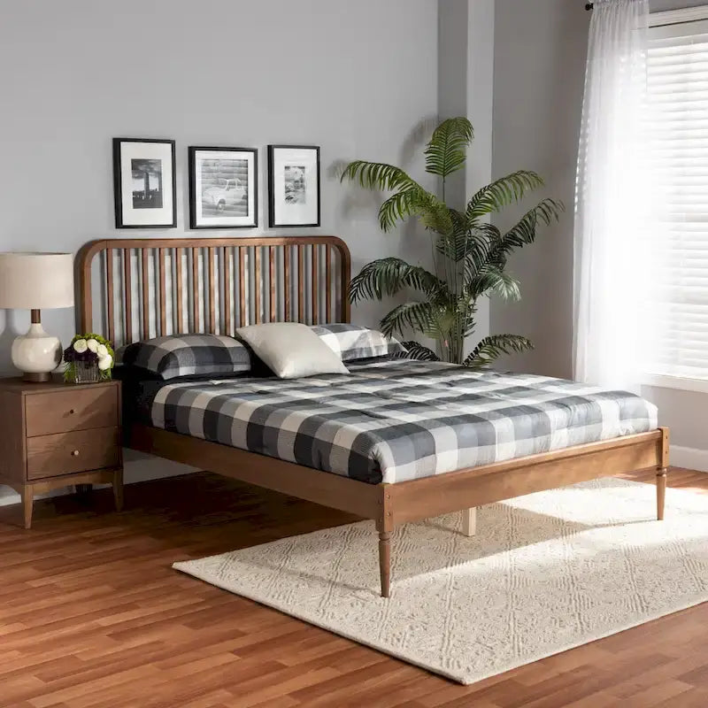 Lit plateforme en bois fini noyer marron moderne et contemporain Neilan