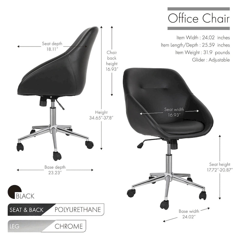 Chaise de bureau pivotante Hayes, piètement chromé, cuir PU
