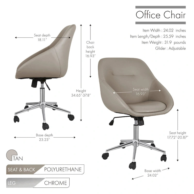 Chaise de bureau pivotante Hayes, piètement chromé, cuir PU