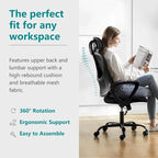 Chaise de bureau ergonomique, chaise d'ordinateur confortable en maille à dossier haut avec accoudoirs fixes et appuie-tête réglable, chaise pivotante à roulettes