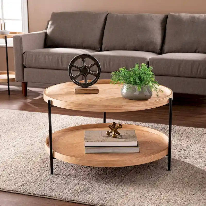 Table basse Vaquero à deux niveaux en bois, de style moderne du milieu du siècle