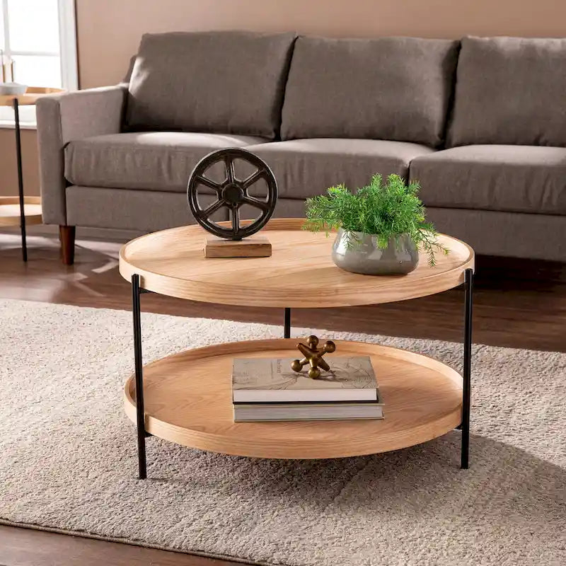 Table basse Vaquero à deux niveaux en bois, de style moderne du milieu du siècle