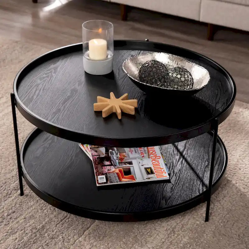 Table basse Vaquero à deux niveaux en bois, de style moderne du milieu du siècle