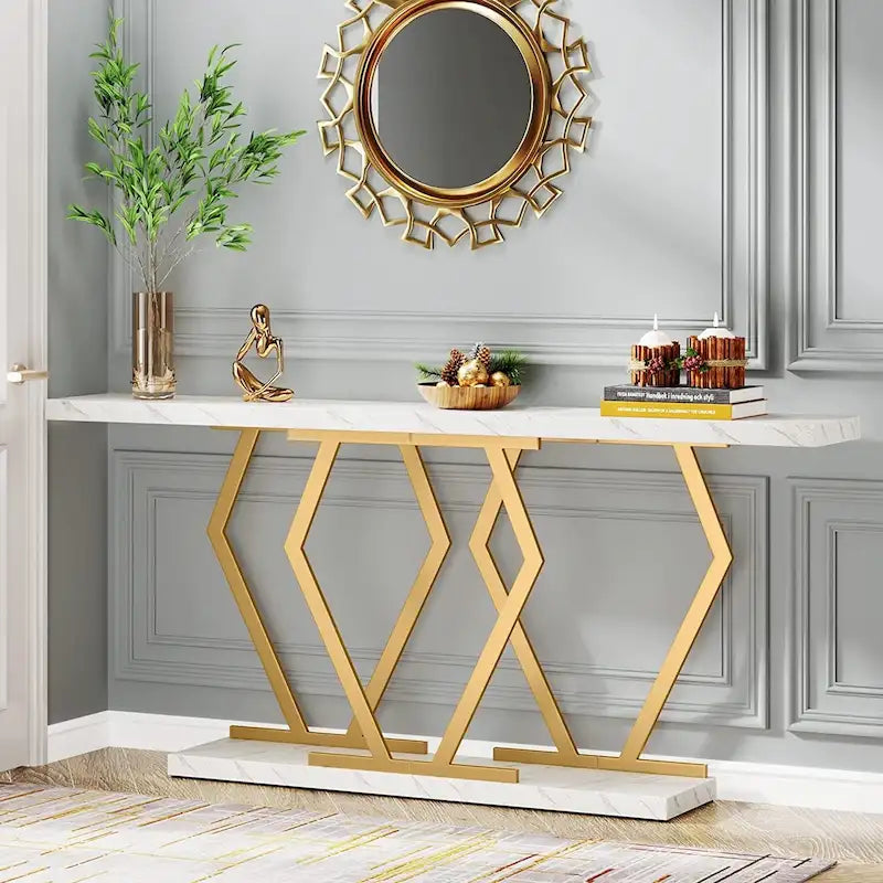 Table console longue de 70,9 pouces pour entrée, tables d'appoint de couloir modernes avec pieds en métal élégants