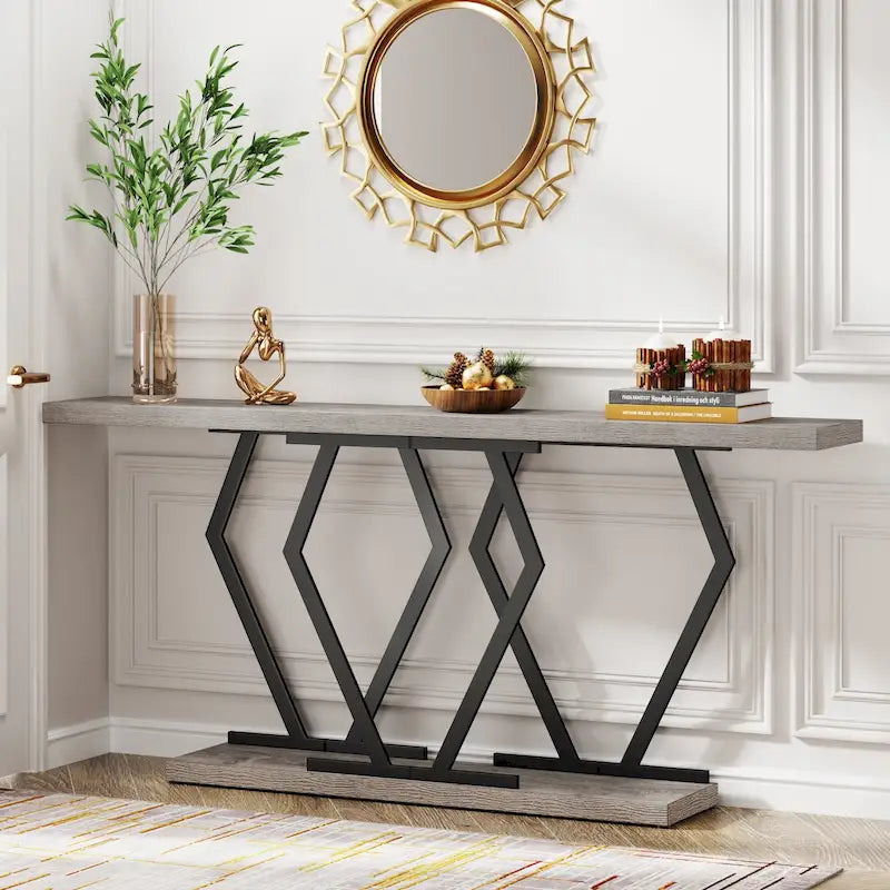 Table console longue de 70,9 pouces pour entrée, tables d'appoint de couloir modernes avec pieds en métal élégants