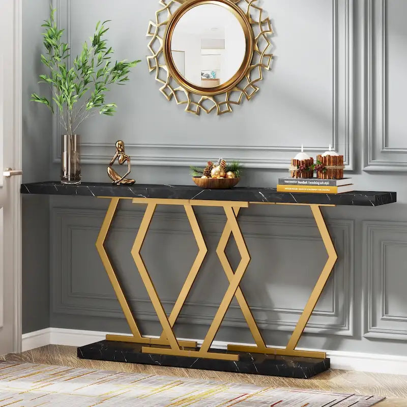 Table console longue de 70,9 pouces pour entrée, tables d'appoint de couloir modernes avec pieds en métal élégants