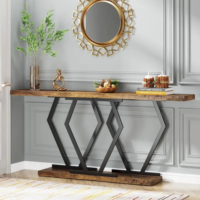 Table console longue de 70,9 pouces pour entrée, tables d'appoint de couloir modernes avec pieds en métal élégants