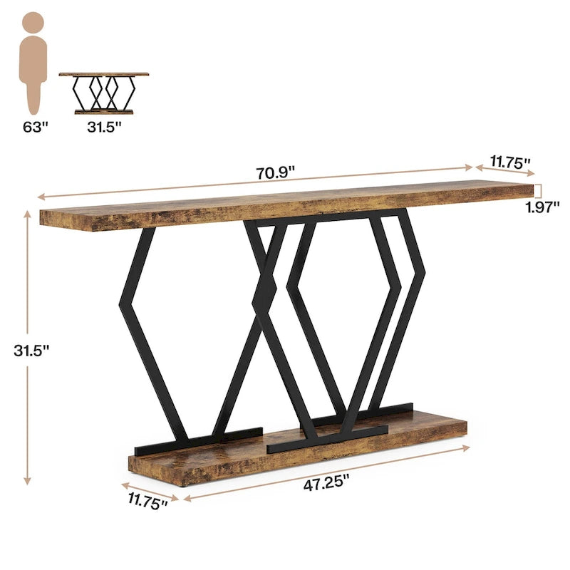 Table console longue de 70,9 pouces pour entrée, tables d'appoint de couloir modernes avec pieds en métal élégants