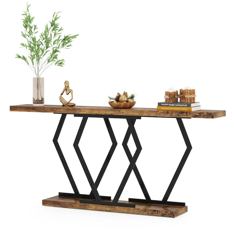 Table console longue de 70,9 pouces pour entrée, tables d'appoint de couloir modernes avec pieds en métal élégants