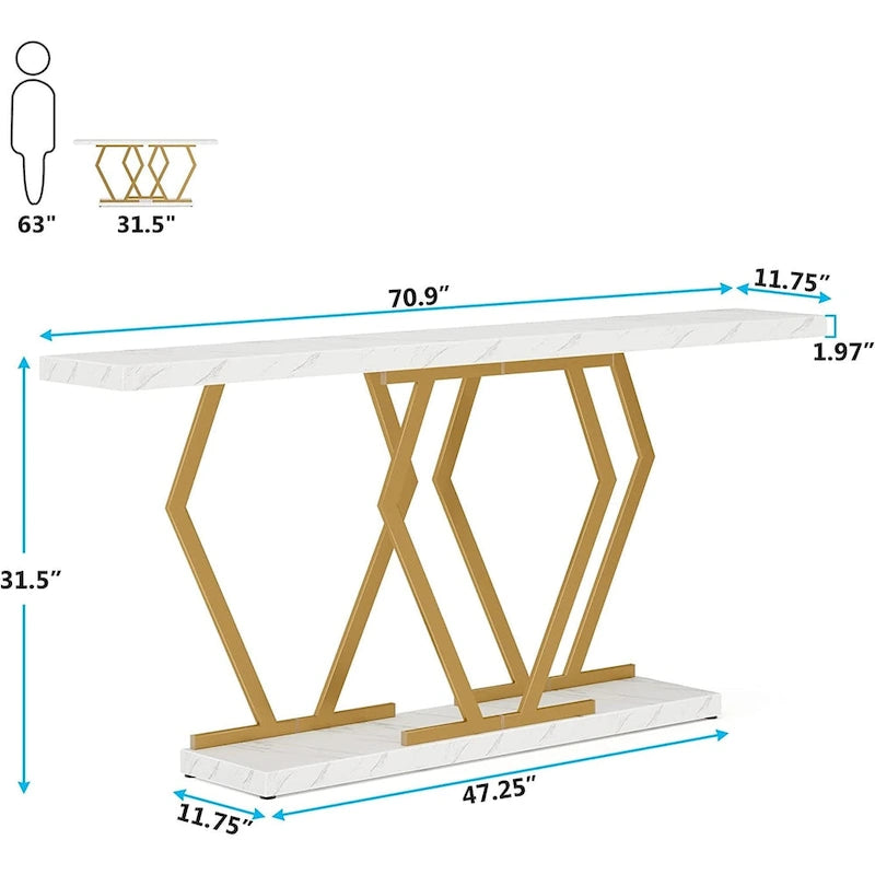 Table console longue de 70,9 pouces pour entrée, tables d'appoint de couloir modernes avec pieds en métal élégants