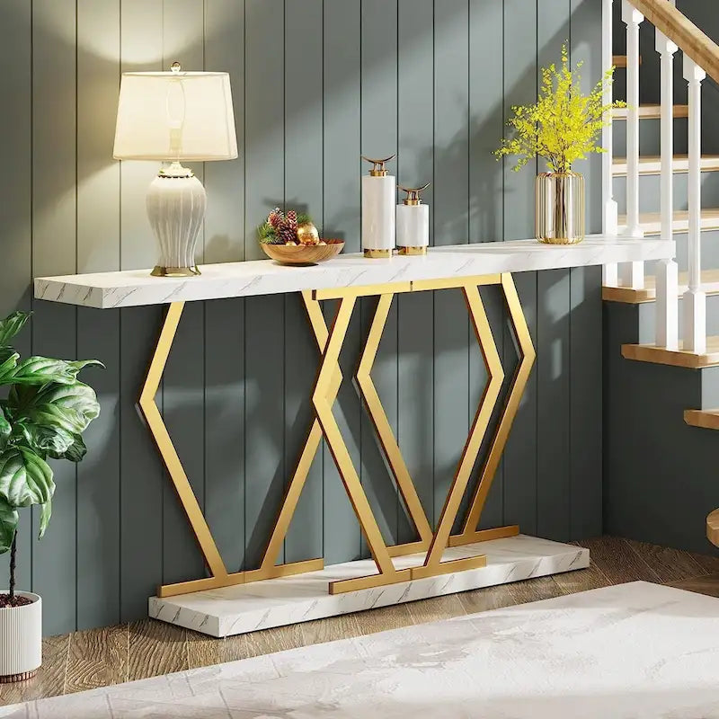 Table console longue de 70,9 pouces pour entrée, tables d'appoint de couloir modernes avec pieds en métal élégants