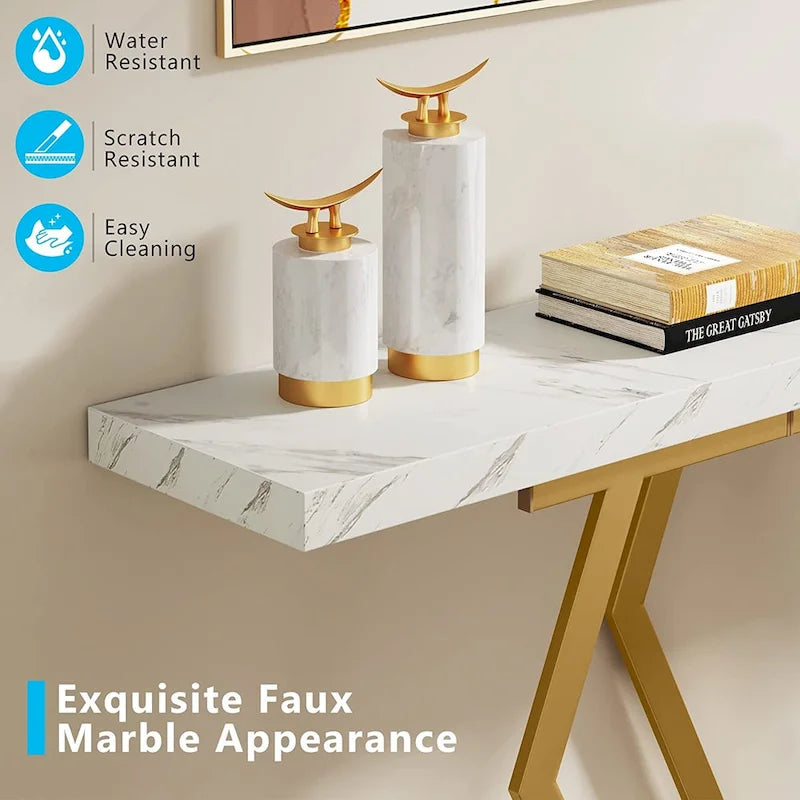 Table console longue de 70,9 pouces pour entrée, tables d'appoint de couloir modernes avec pieds en métal élégants