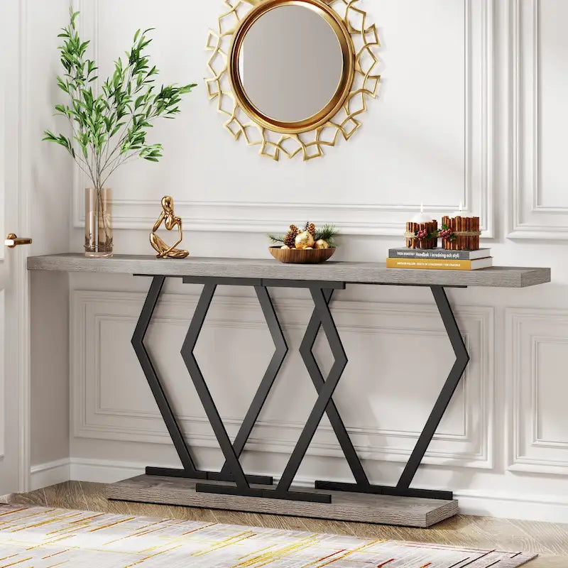 Table console longue de 70,9 pouces pour entrée, tables d'appoint de couloir modernes avec pieds en métal élégants