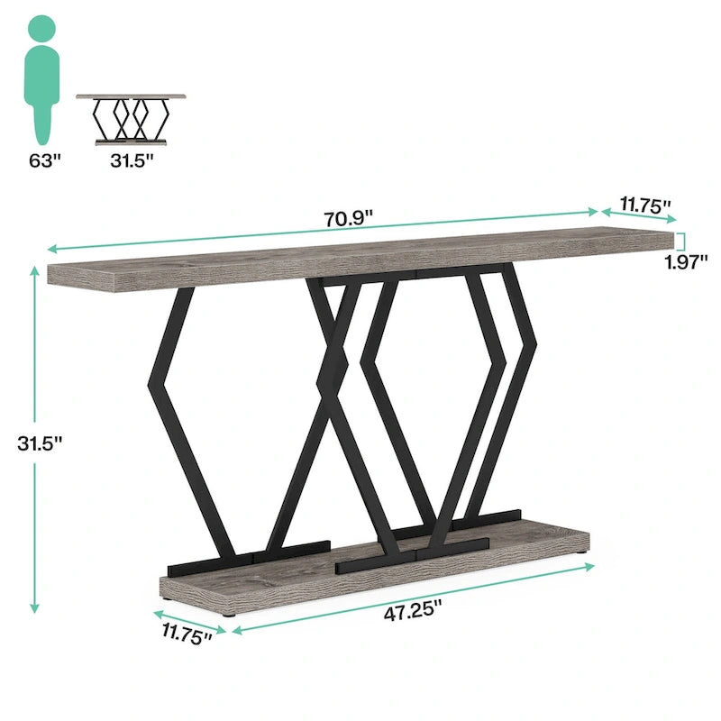 Table console longue de 70,9 pouces pour entrée, tables d'appoint de couloir modernes avec pieds en métal élégants