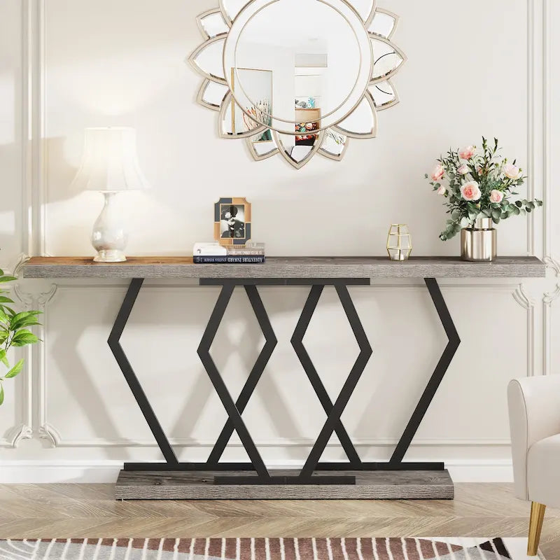 Table console longue de 70,9 pouces pour entrée, tables d'appoint de couloir modernes avec pieds en métal élégants