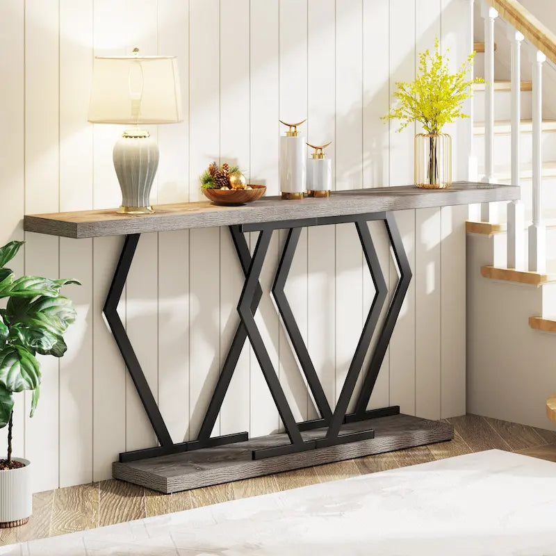 Table console longue de 70,9 pouces pour entrée, tables d'appoint de couloir modernes avec pieds en métal élégants