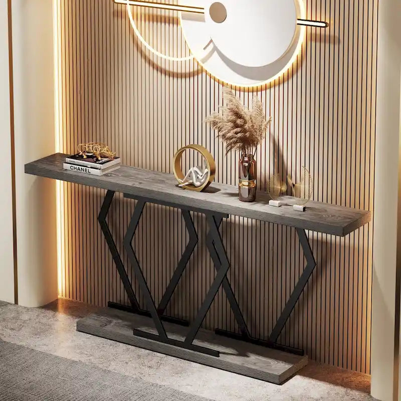 Table console longue de 70,9 pouces pour entrée, tables d'appoint de couloir modernes avec pieds en métal élégants
