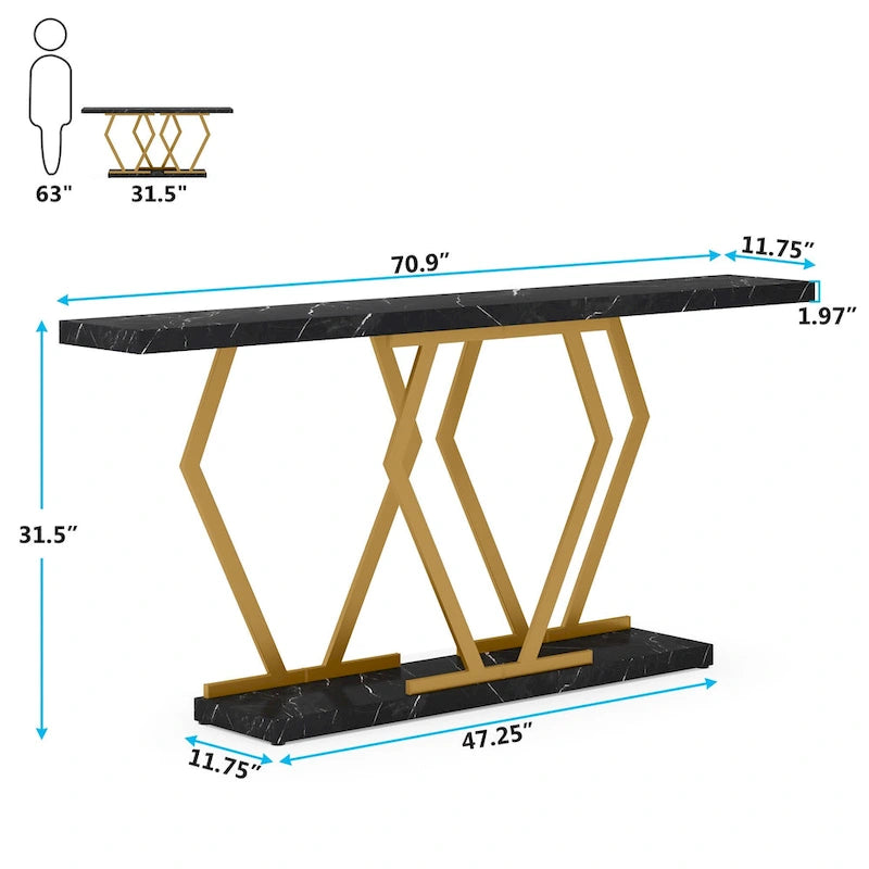 Table console longue de 70,9 pouces pour entrée, tables d'appoint de couloir modernes avec pieds en métal élégants