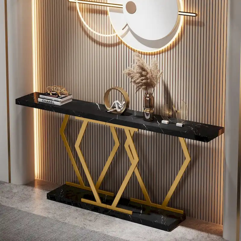 Table console longue de 70,9 pouces pour entrée, tables d'appoint de couloir modernes avec pieds en métal élégants