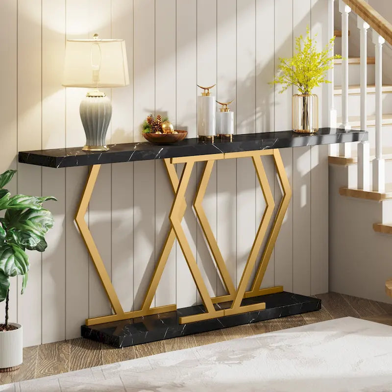 Table console longue de 70,9 pouces pour entrée, tables d'appoint de couloir modernes avec pieds en métal élégants