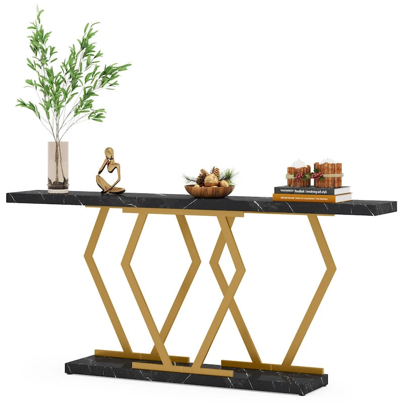 Table console longue de 70,9 pouces pour entrée, tables d'appoint de couloir modernes avec pieds en métal élégants