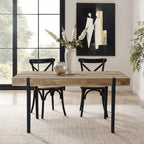 Table de salle à manger pour 6 personnes en bois manufacturé finition chêne avec pieds en métal noir - 30 H x 63 L x 35.5 P