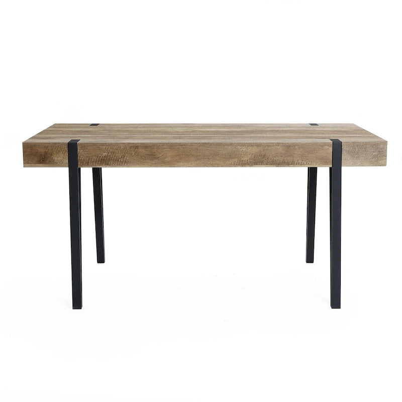 Table de salle à manger pour 6 personnes en bois manufacturé finition chêne avec pieds en métal noir - 30 H x 63 L x 35.5 P