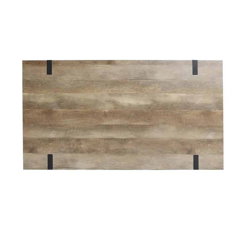 Table de salle à manger pour 6 personnes en bois manufacturé finition chêne avec pieds en métal noir - 30 H x 63 L x 35.5 P