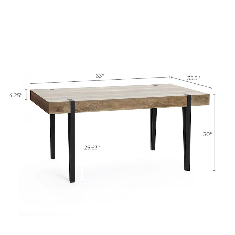 Table de salle à manger pour 6 personnes en bois manufacturé finition chêne avec pieds en métal noir - 30 H x 63 L x 35.5 P