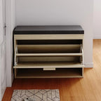 Banc de Rangement à Chaussures en Rotin avec Tiroirs Basculants et Coussin d'Assise pour Entrée