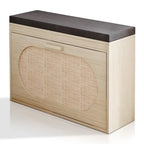 Banc de Rangement à Chaussures en Rotin avec Tiroirs Basculants et Coussin d'Assise pour Entrée
